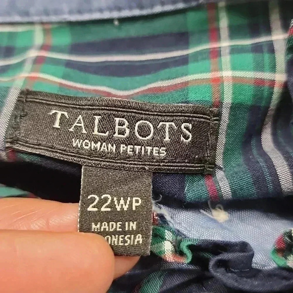 Talbots Plaid Button Up Mock Ruffle Long Sleeve Blouse Women's 22WP - Picture 7 of 8